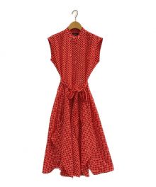 LAUREN RALPH LAUREN（ローレンラルフローレン）の古着「RL Logo-Print Crepe Sleeveless Long Dress」｜レッド