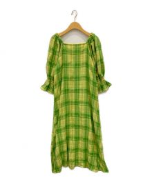 Ameri（アメリ）の古着「LACEY CHECK PUFF DRESS」｜グリーン