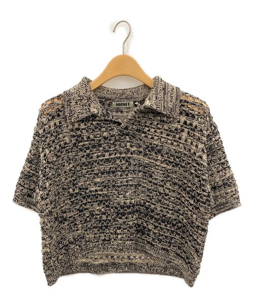 NKNIT（ンニット）NKNIT (ンニット) コットンメッシュニットポロシャツ ブラックベージュ サイズ:1の古着・服飾アイテム