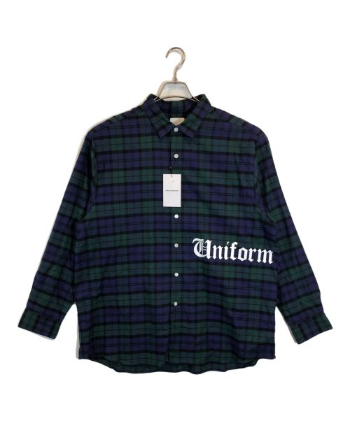 uniform experiment（ユニフォームエクスペリメント）uniform experiment (ユニフォームエクスペリメント) FLANNEL CHECK GOTHIC LOGO BAGGY SHIRT グリーン サイズ:SIZE 2 未使用品の古着・服飾アイテム