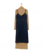 Ameriアメリ）の古着「DENIM SHEER LAYERED DRESS」｜インディゴ×ベージュ