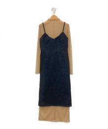 Ameri（アメリ）の古着「DENIM SHEER LAYERED DRESS」｜インディゴ×ベージュ