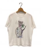 MM6 Maison Margielaエムエムシックス メゾンマルジェラ）の古着「キャット＆グリッター プリントTシャツ」｜ホワイト