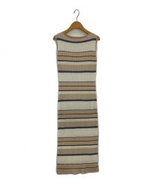 HER LIP TO（ハーリップトゥ）の古着「Cotton Striped Ribbed Knit Dress」｜ベージュ