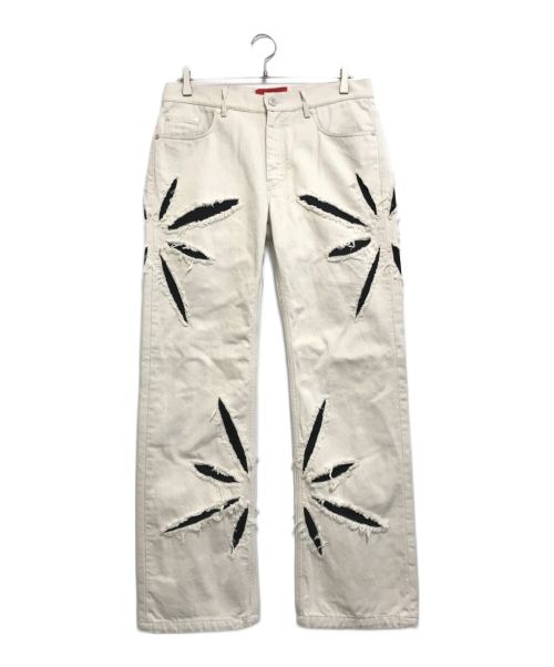 KUSIKOHC（クシコック）KUSIKOHC (クシコック) Origami Cut-outdenim Pants ホワイト×ブラック サイズ:Lの古着・服飾アイテム