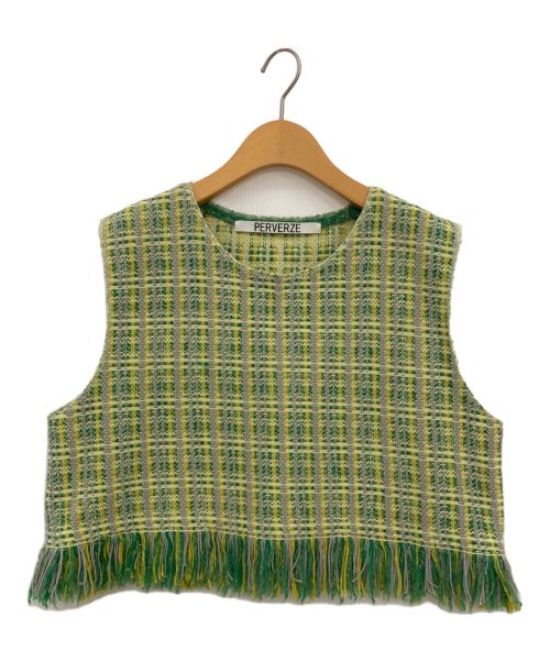 PERVERZE（パーバーズ）PERVERZE (パーバーズ) Tweed Knit Vest グリーン サイズ:Fの古着・服飾アイテム