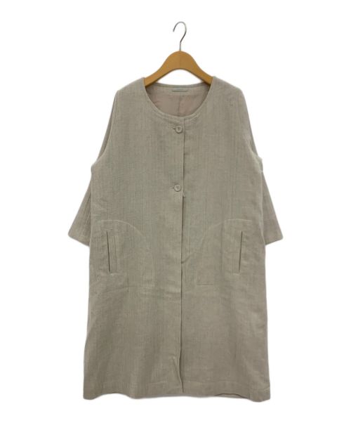 fog linen work（フォグリネンワーク）fog linen work (フォグリネンワーク) ノーカラーヘリンボーンコート アイボリー サイズ:-の古着・服飾アイテム