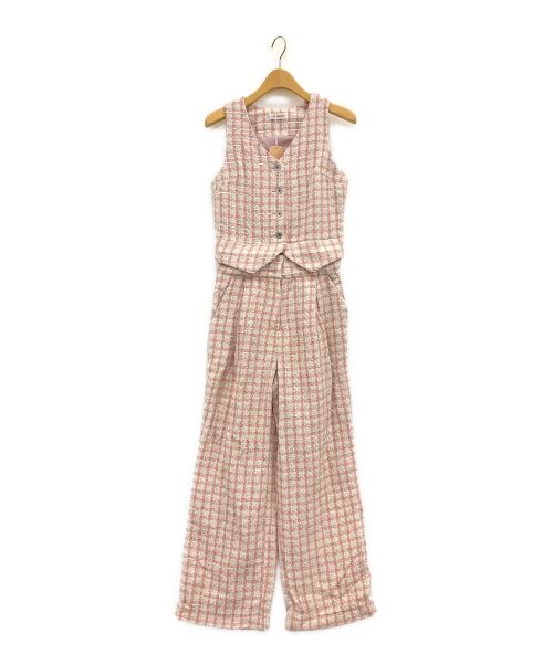 CALNAMUR（カルナムール）CALNAMUR (カルナムール) 2WAY TWEED CHECK BEST JUMPSUIT ピンク サイズ:Mの古着・服飾アイテム