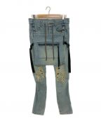 D.HYGENディーハイゲン）の古着「Bum Flap Distressed Denim Drop Crotch Slim Pants」｜インディゴ