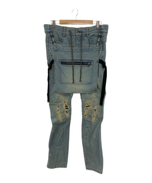 D.HYGEN（ディーハイゲン）D.HYGEN (ディーハイゲン) Bum Flap Distressed Denim Drop Crotch Slim Pants  インディゴ サイズ:3の古着・服飾アイテム