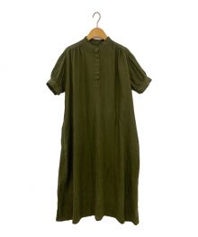 fog linen work（フォグリネンワーク）の古着「リネンバンドカラーワンピース」｜オリーブ