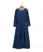 ne quittez pasヌキテパ）の古着「COTTON VOILE STRIPE TUCK SLEEVE DRESS」｜ネイビー