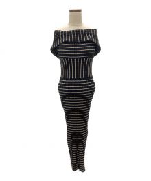 HER LIP TO（ハーリップトゥ）の古着「Stripe Ribbed Knit Midi Dress」｜ブラック