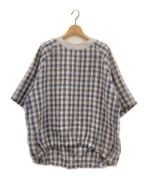 atelier naruse（アトリエナルセ）atelier naruse (アトリエナルセ) linen ~multi check~ shibori hem pullover グレー×ブラウン MIX サイズ:Fの古着・服飾アイテム