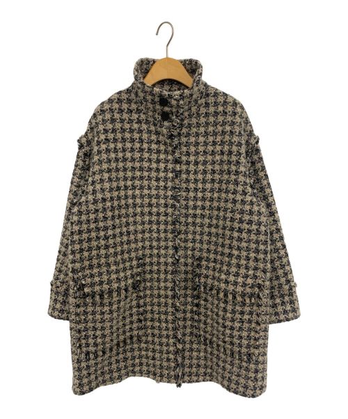 BALLSEY（ボールジィ）BALLSEY (ボールジィ) ミックスハウンドトゥースツイードスタンドカラーコート ブラウン サイズ:36の古着・服飾アイテム