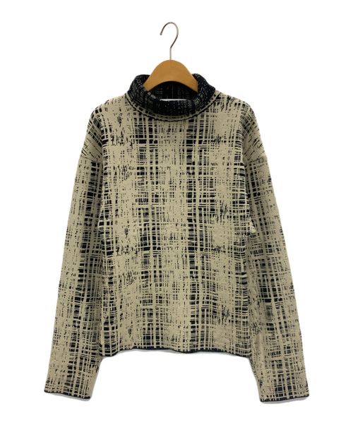 LE CIEL BLEU（ルシェルブルー）LE CIEL BLEU (ルシェルブルー) Scratched Check Knit Top ベージュ サイズ:36の古着・服飾アイテム