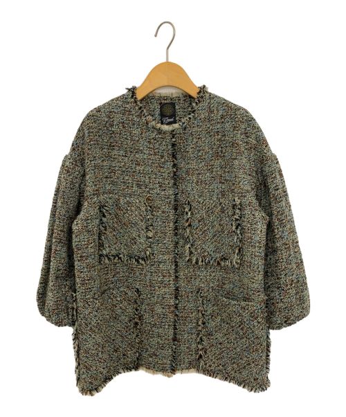 GREED International（グリードインターナショナル）GREED INTERNATIONAL (グリードインターナショナル) KASURI ClassicTweed Puff JACKET グリーン サイズ:SMALLの古着・服飾アイテム