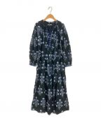 ne quittez pasヌキテパ）の古着「Cotton Jacquard Marigold Print Shirring Dress」｜ネイビー