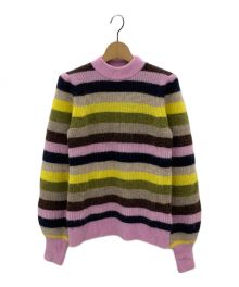 GANNI（ガニー）の古着「Puff-Sleeve Striped Sweater」｜ラベンダー