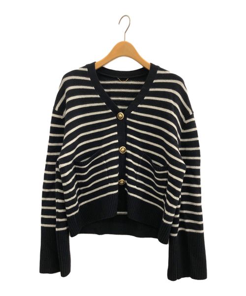 L'appartement（アパルトモン）L'appartement (アパルトモン) GOLD BUTTON V/N CARDIGAN ブラック×ホワイト サイズ:-の古着・服飾アイテム