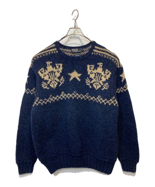 POLO RALPH LAUREN（ポロ・ラルフローレン）POLO RALPH LAUREN (ポロ・ラルフローレン) HAND KNIT ネイビー サイズ:LLの古着・服飾アイテム