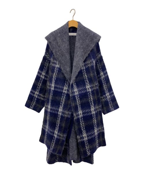 LE CIEL BLEU（ルシェルブルー）LE CIEL BLEU (ルシェルブルー) Check Knit Coat ネイビー サイズ:36の古着・服飾アイテム