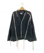 MAISON SPECIALメゾンスペシャル）の古着「Oni-Waffle Crazy Stitch Embroidery Prime-Over V-Neck Knit Cardigan」｜ブラック