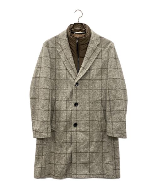 BOSS（ボス）BOSS (ボス) Hyde Wool Checked Stand Up Collar Coat（スタンドカラー コート） グレー サイズ:UK48の古着・服飾アイテム