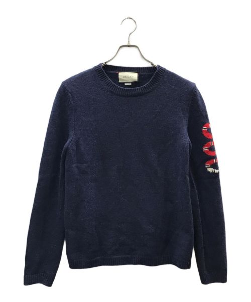 GUCCI（グッチ）GUCCI (グッチ) SNAKE EMBROIDERY WOOL SWEATER ネイビー サイズ:XSの古着・服飾アイテム