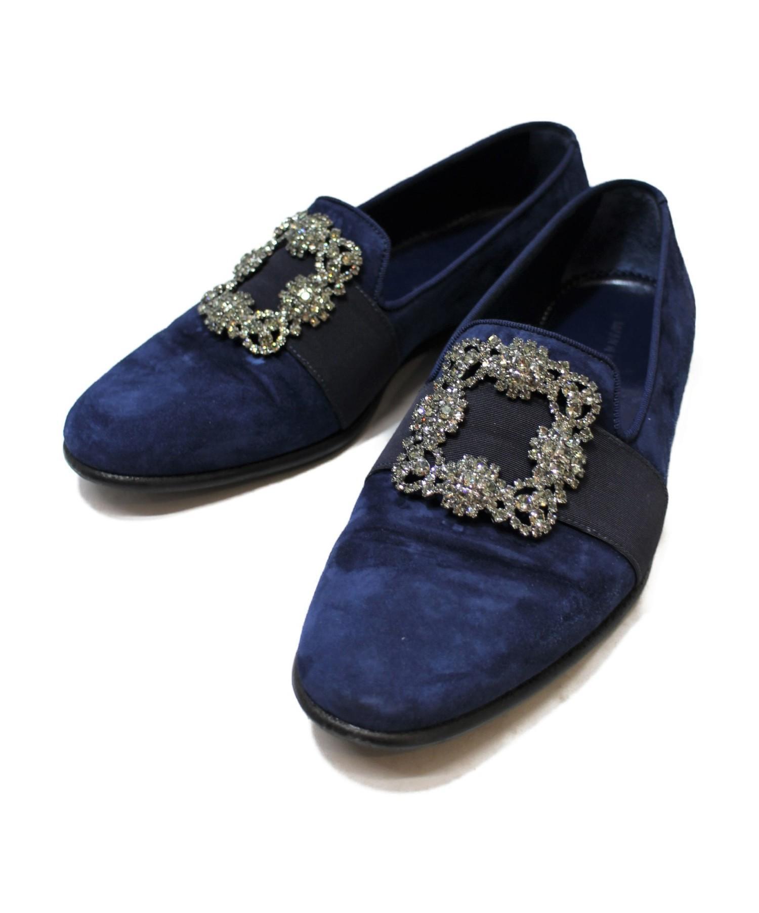 中古 古着通販 Manolo Blahnik マノロブラニク ビジュースエードローファー ネイビー サイズ 6 ブランド 古着通販 トレファク公式 Trefac Fashion