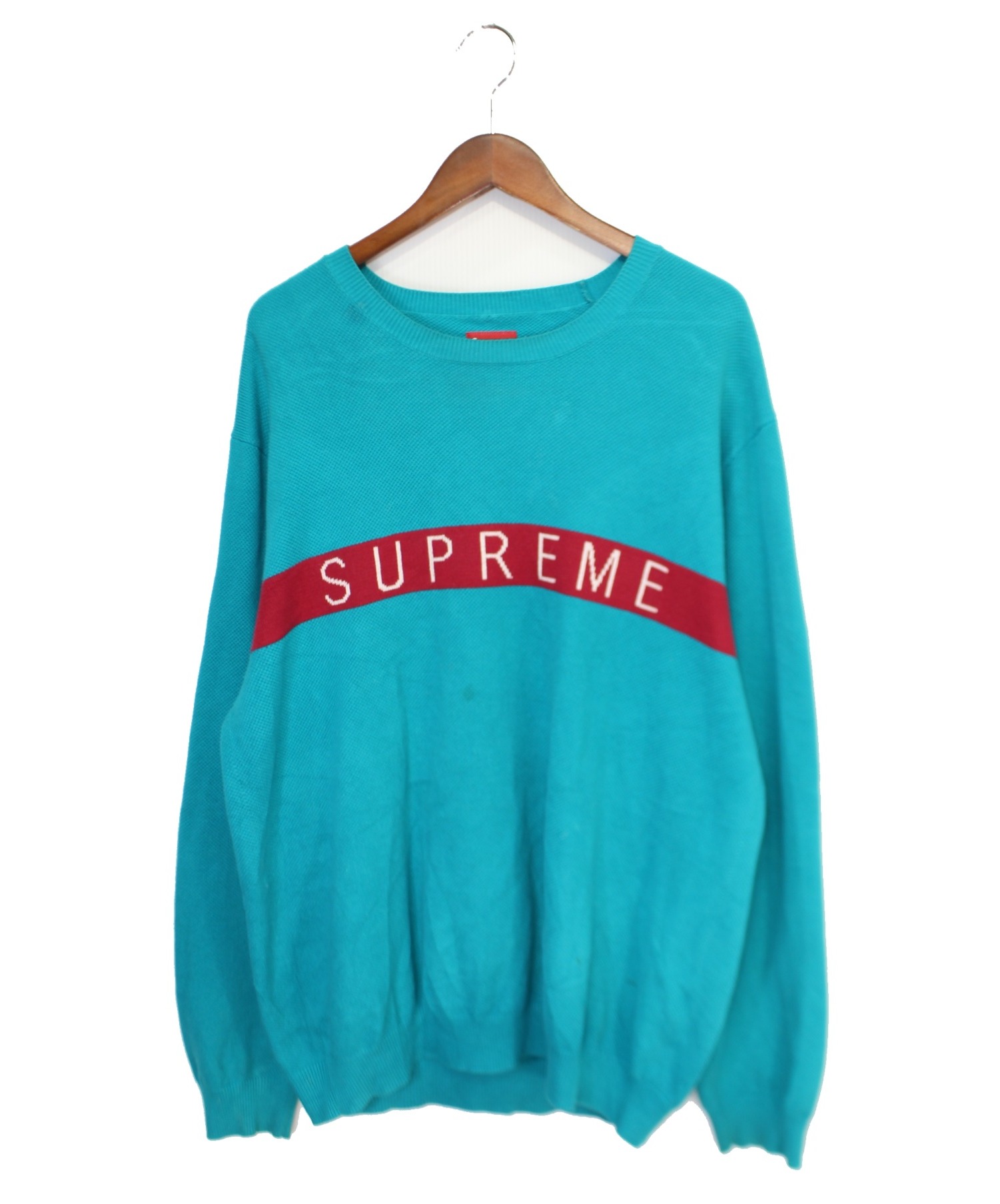 なので Supreme - supreme Logo Stripe Pique Crewneck Lサイズの通販