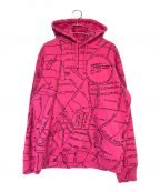 SUPREME×MARK GONZALESシュプリーム×マーク・ゴンザレス）の古着「Gonz Embroidered Map Hooded Sweatshirt」｜ショッキングピンク