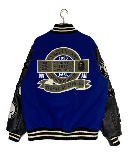 NEIGHBORHOOD（ネイバーフッド）NEIGHBORHOOD (ネイバーフッド) A BATHING APE (アベイシングエイプ) VARSITY JACKET ブラック×ブルー サイズ:Lの古着・服飾アイテム