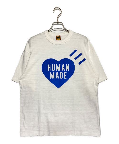 HUMAN MADE（ヒューマンメイド）HUMAN MADE (ヒューマンメイド) Heart-T-Shirt Offline Store Limited アイボリー×ブルー サイズ:XLの古着・服飾アイテム