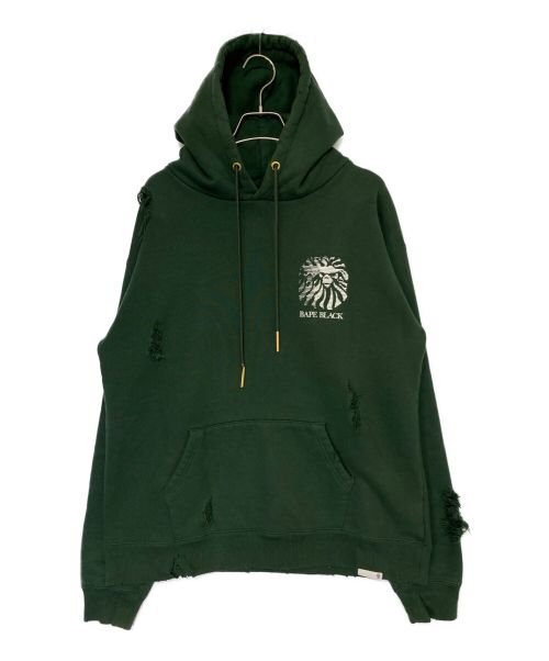 BAPE BLACK（ベイプ ブラック）BAPE BLACK (ベイプ ブラック) Distressed logo hoodie グリーン サイズ:Mの古着・服飾アイテム