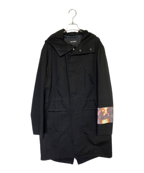 RAF SIMONS（ラフシモンズ）RAF SIMONS (ラフシモンズ) コラージュバックプリント フードロングコート ブラック サイズ:48の古着・服飾アイテム