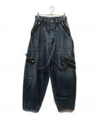 KIDILL×MINED DENIMキディル×）の古着「WIDE ZIP &STRAPS DENIM PANTS DISTRESSED DENI」｜インディゴ