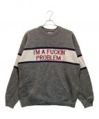 son of the cheeseサノバチーズ）の古着「“I'M FUCKING PROBLEM” Crew Knit クルーネックニット」｜グレー