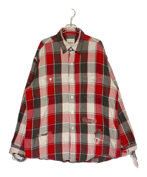 BOWWOW（バウワウ）BOWWOW (バウワウ) REPAIR AGEING FLANNEL SHIRTS レッド サイズ:Mの古着・服飾アイテム