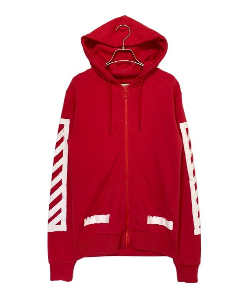 OFFWHITE（オフホワイト）OFFWHITE (オフホワイト) BRUSHED DIAGONALS HOODIE レッド サイズ:XXSの古着・服飾アイテム