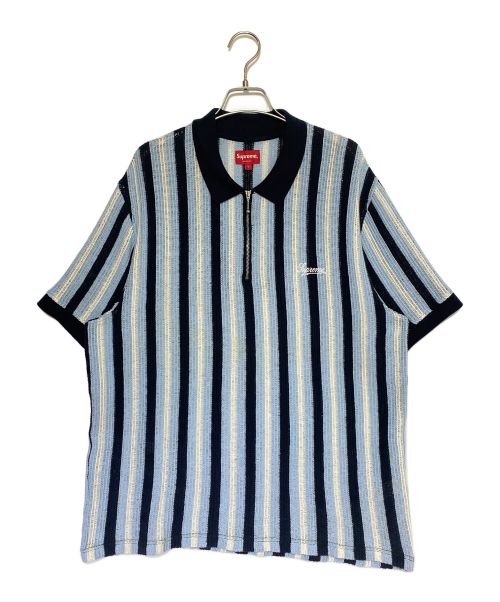 SUPREME（シュプリーム）SUPREME (シュプリーム) Open Knit Stripe Zip Polo スカイブルー サイズ:Lの古着・服飾アイテム