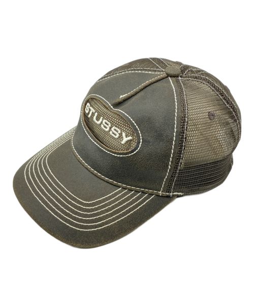 stussy（ステューシー）stussy (ステューシー) cut out leather trucker cap ブラウン サイズ:57cmの古着・服飾アイテム