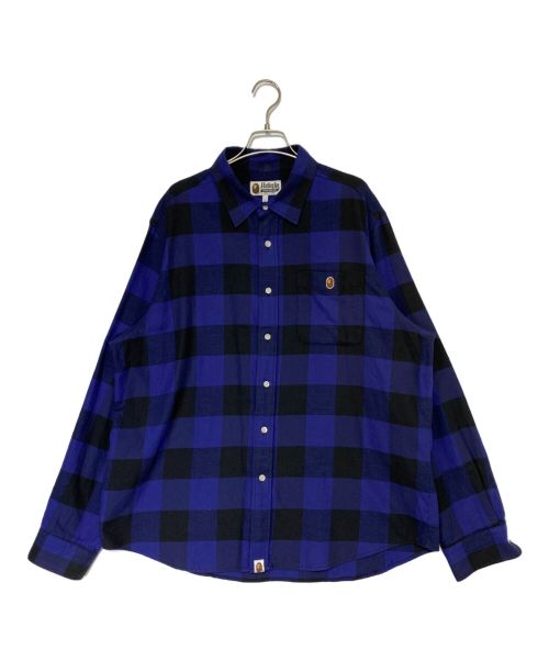 A BATHING APE（アベイシングエイプ）A BATHING APE (アベイシングエイプ) College Block Check Relaxed Fit Shirt ブルー サイズ:Lの古着・服飾アイテム