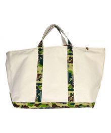 SAINT MICHAEL×A BATHING APE（セントマイケル×アベイシングエイプ）の古着「TOTE BAG L」｜ベージュ×グリーン