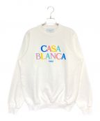 CASABLANCAカサブランカ）の古着「STACKED LOGO EMBROIDERED CHENILLE SWEATSHIRT」｜ホワイト