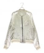 BALMAINバルマン）の古着「LOGO EMBROIDERED VARSITY JACKET」｜シルバー