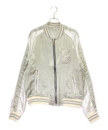 BALMAIN（バルマン）の古着「LOGO EMBROIDERED VARSITY JACKET」｜シルバー