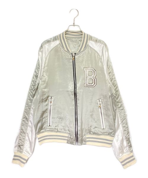 BALMAIN（バルマン）BALMAIN (バルマン) LOGO EMBROIDERED VARSITY JACKET シルバー サイズ:48の古着・服飾アイテム