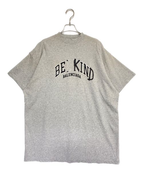 BALENCIAGA（バレンシアガ）BALENCIAGA (バレンシアガ) BE KINDプリントダメージ加工Tシャツ グレー サイズ:2の古着・服飾アイテム