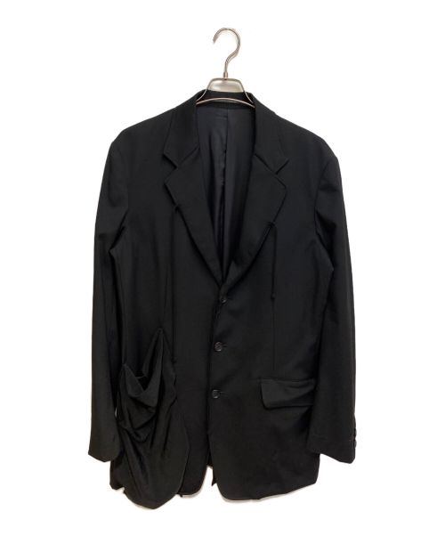 Yohji Yamamoto pour homme（ヨウジヤマモト プールオム）Yohji Yamamoto pour homme (ヨウジヤマモト プールオム) WOOL GABARDINE LEFT SIDE DRAPED JACKET ブラック サイズ:3の古着・服飾アイテム